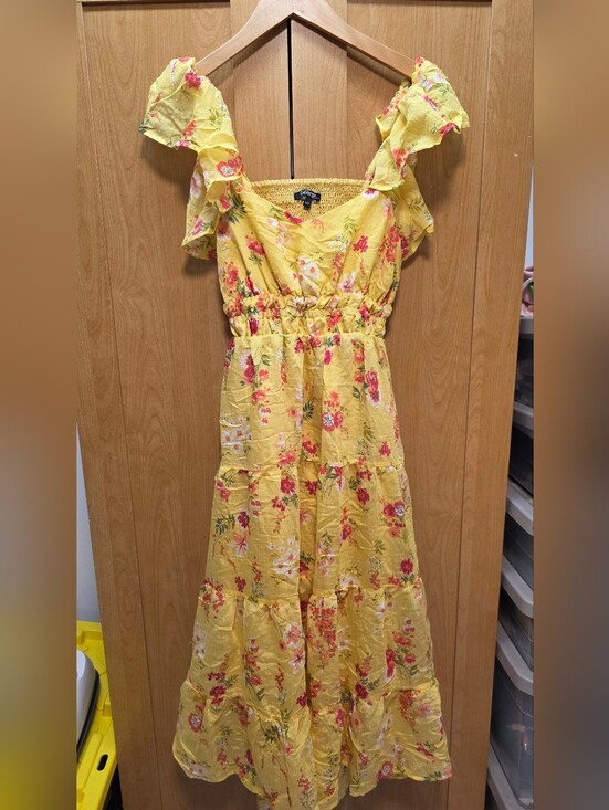George Dresses & Skirts - Yellow Floral Ruffle-Sleeve Maxi Dress